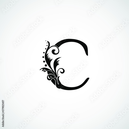 Classy Elegant C Letter Black Flourish Shape Logo
