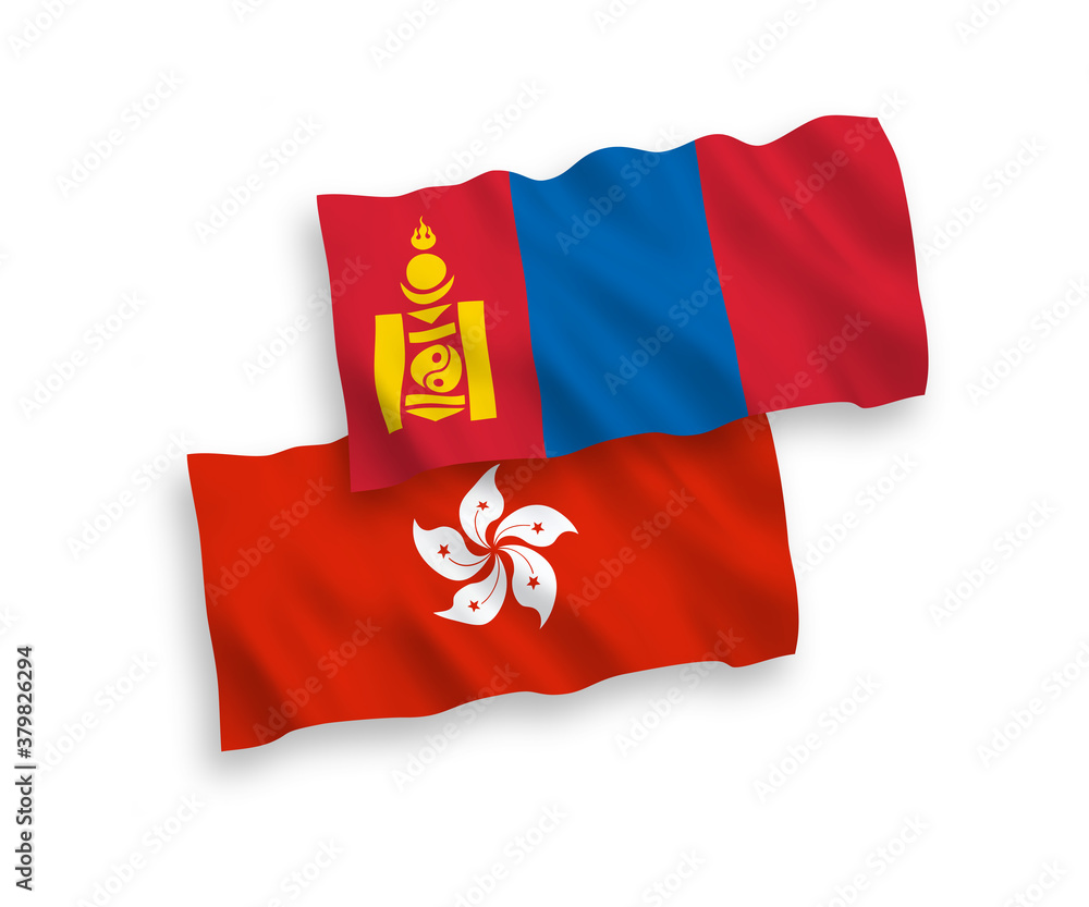 Flags of Mongolia and Hong Kong on a white background Flags of Mongolia and Hong Kong on a white background