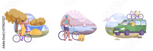 Flat Bike Tourism Composition 