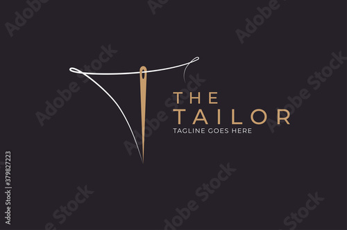 Abstract initial T for Tailor logo,letter T from thread and needle combination, Flat Logo Design Template, vector illustration