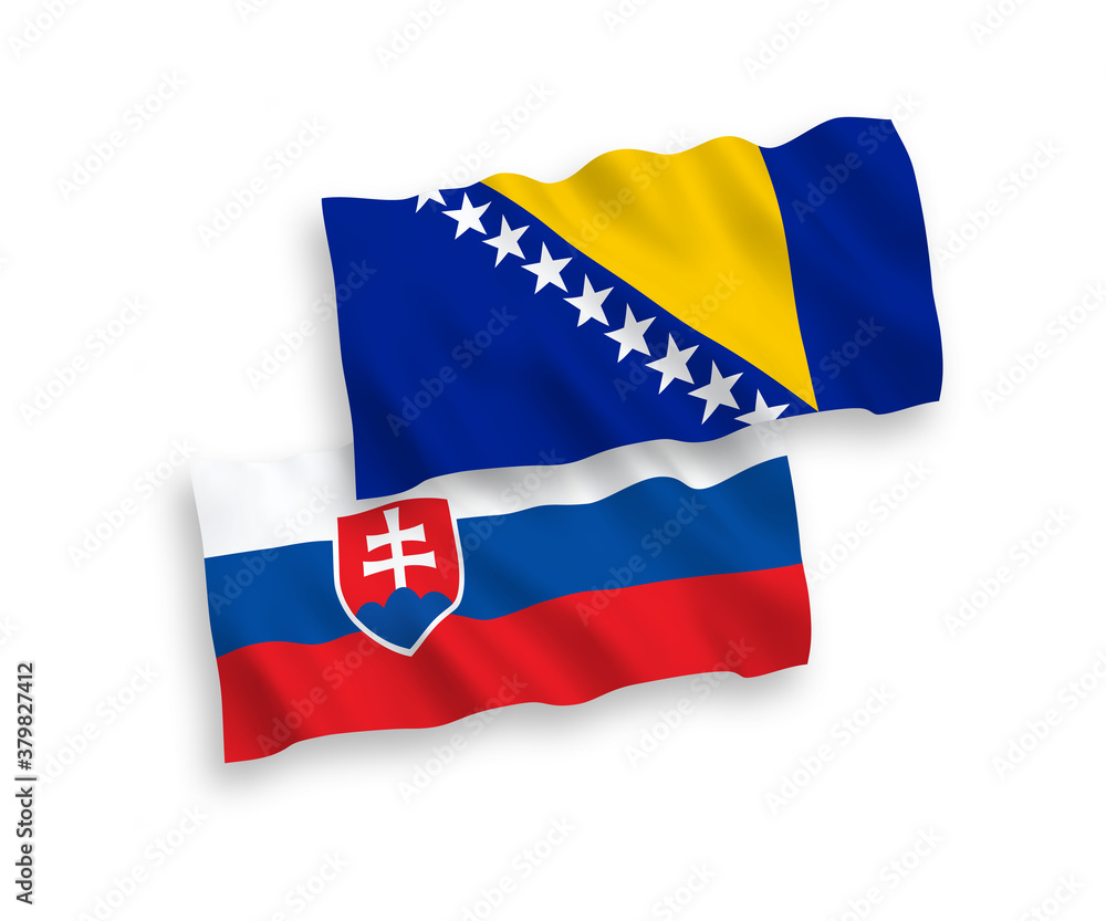 Fototapeta premium Flags of Slovakia and Bosnia and Herzegovina on a white background