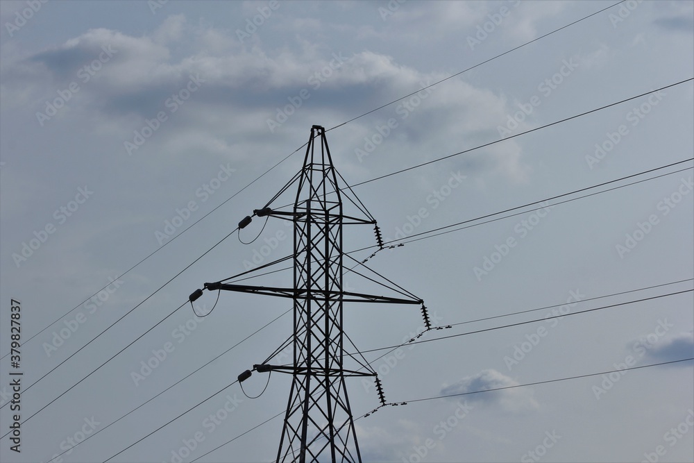 power line tower with wires and cables in Hutchinson Kansas USA. power line tower with wires and cables in Hutchinson Kansas USA.