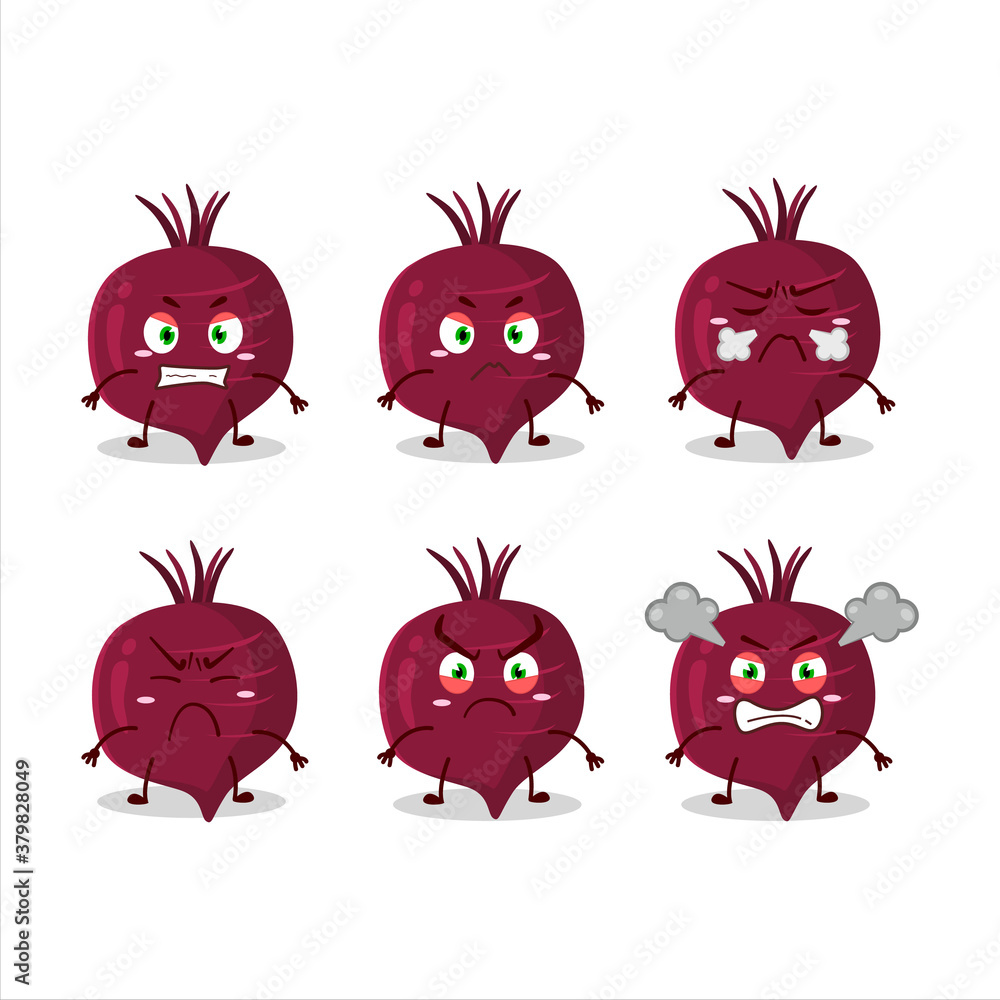 Beet root cartoon character with various angry expressions