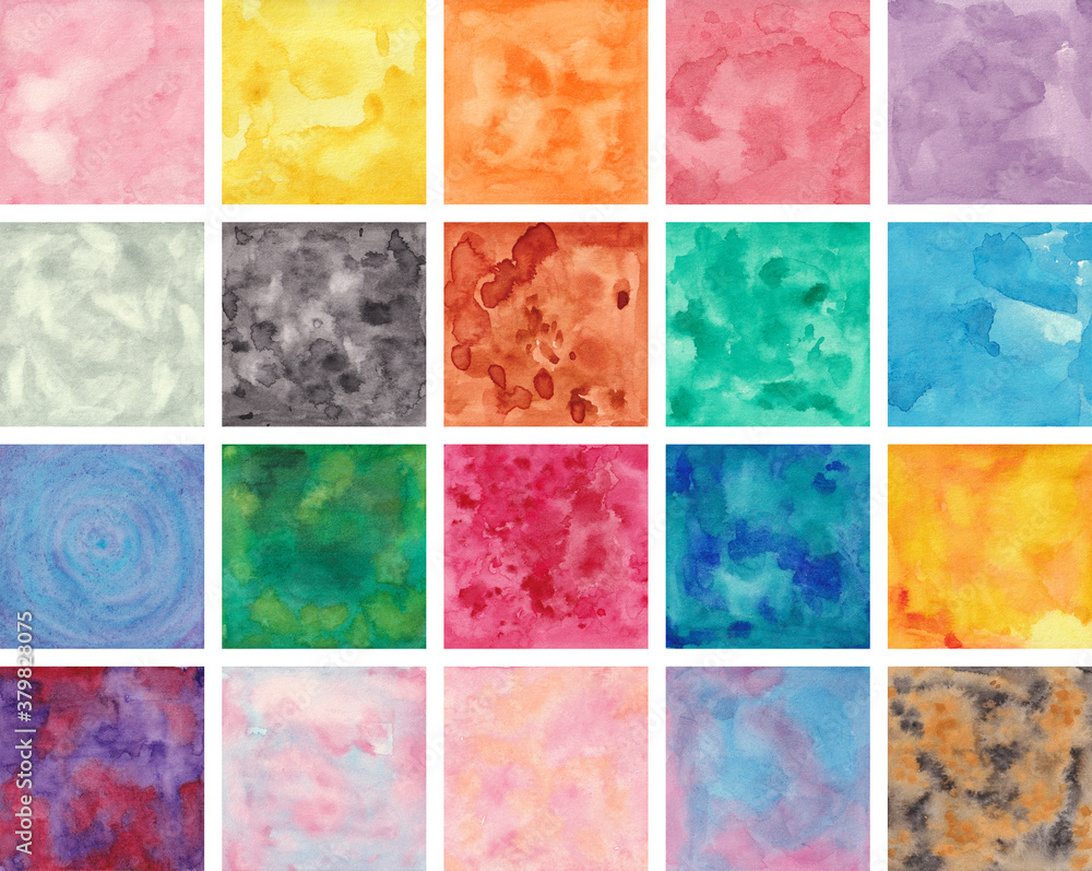 Naklejka premium 正方形の水彩テクスチャ20個セット（透明水彩イラスト）