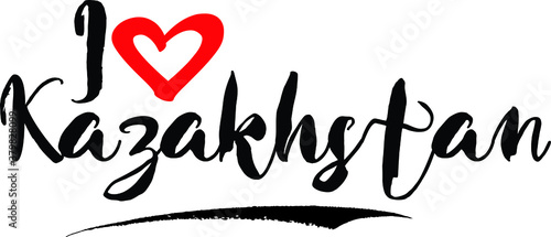 I Love Kazakhstan Handwritten calligraphy White Color Text On 
Grey Background