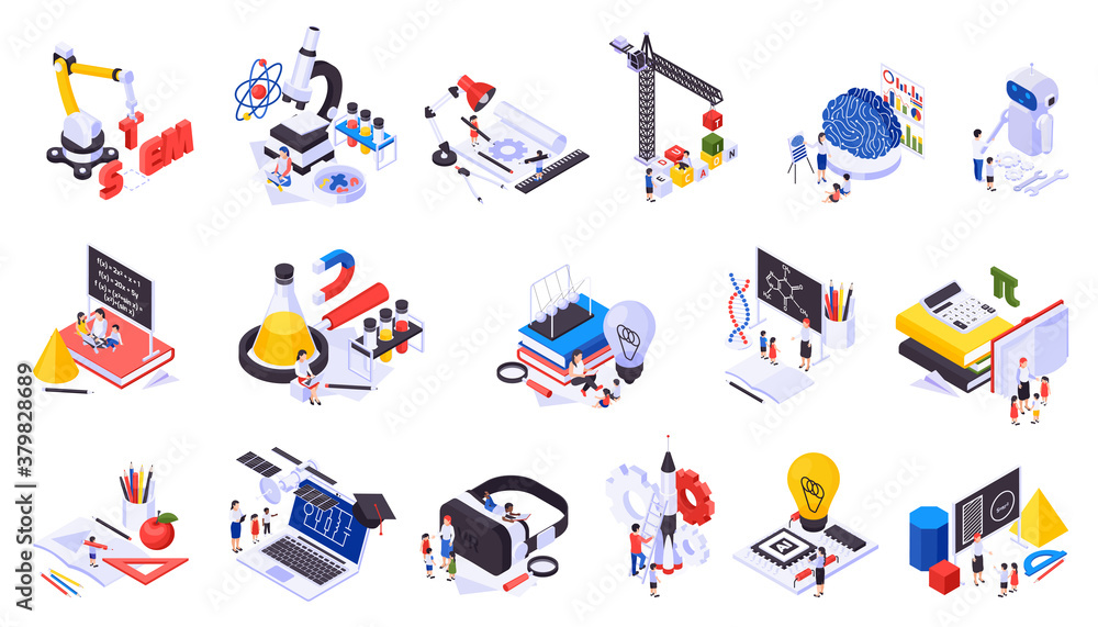STEM Education Isometric Icons Set Stock Vector | Adobe Stock