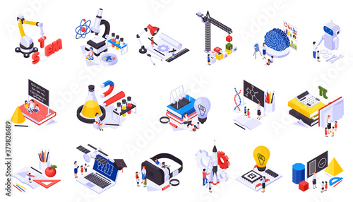 STEM Education Isometric Icons Set