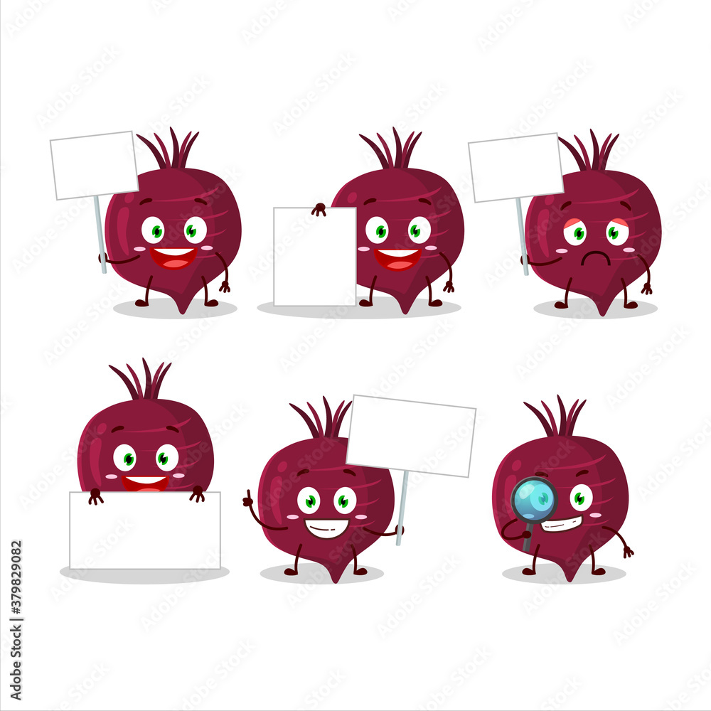 Obraz premium Beet root cartoon character bring information board