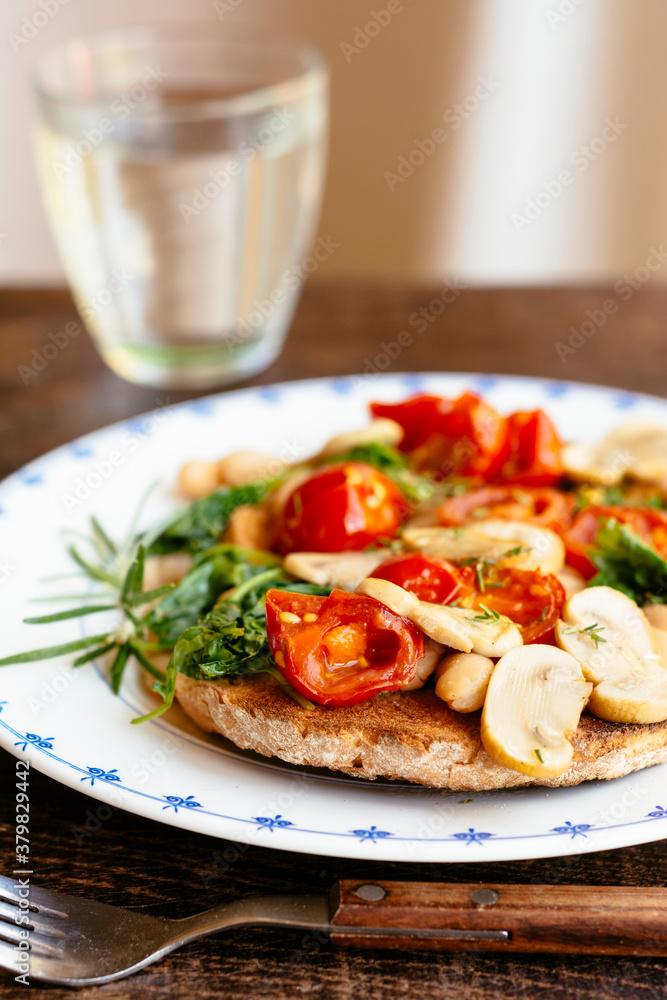Open-faced Sandwiches with White beans, Mushrooms, Kale and Tomato Open-faced Sandwiches with White beans, Mushrooms, Kale and Tomato