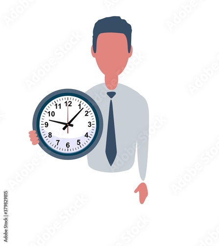 Businessman or clerk. Male character in trendy simple style with objects, flat vector illustration. Business concept. Isolated on white background.