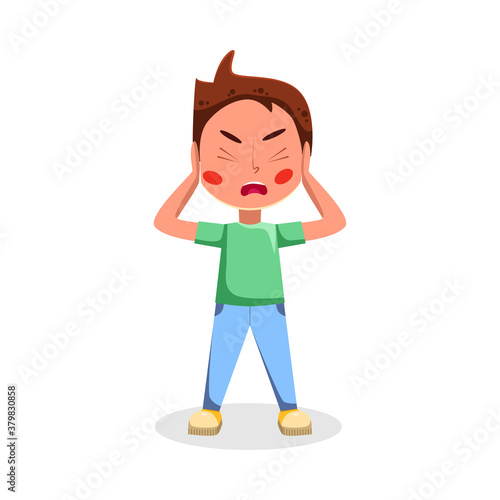 Angry Boy, Naughty Hoodlum Kid Character Cartoon Style Vector Illustration