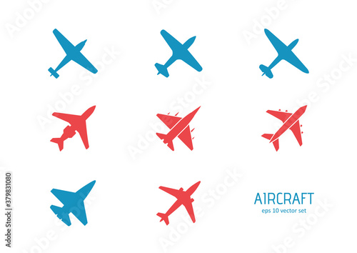 Aircraft - vector icon set on white background.