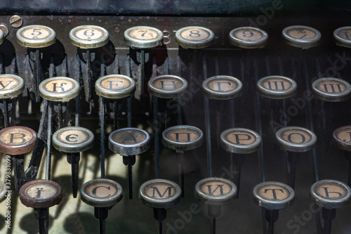 Close up vintage typewriter keys, selective focus