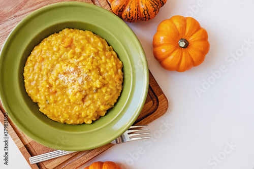 Delicious pumpkin risotto with parmesan cheese.