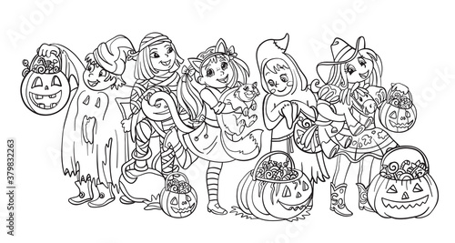 Vector cartoon illustration children in halloween costumes