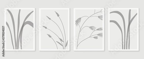 Botanical wall art vector set. Foliage line art drawing with abstract shape.  Abstract Plant Art design for print, cover, wallpaper, Minimal and  natural wall art. Vector illustration.