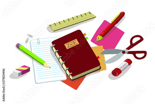文房具セットのイラスト（ベクター）ホワイトバックグラウンド版	