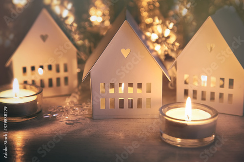 Little candle houses lit for Christmas
