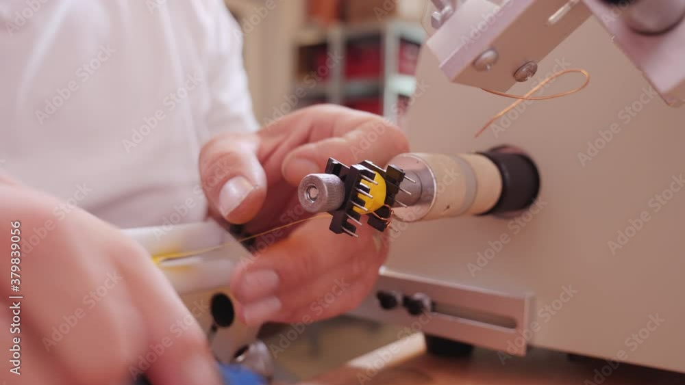 Hand making electronic component using coil winding machine - reeling ...