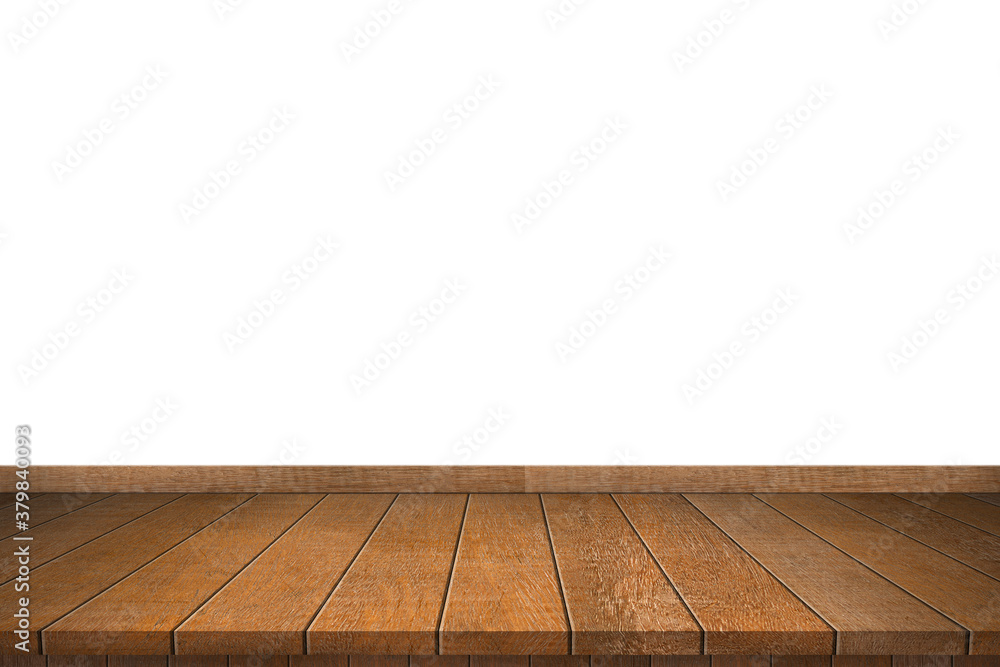 Wood table top isolated on white background. Used for product placement or montage Wood table top isolated on white background. Used for product placement or montage