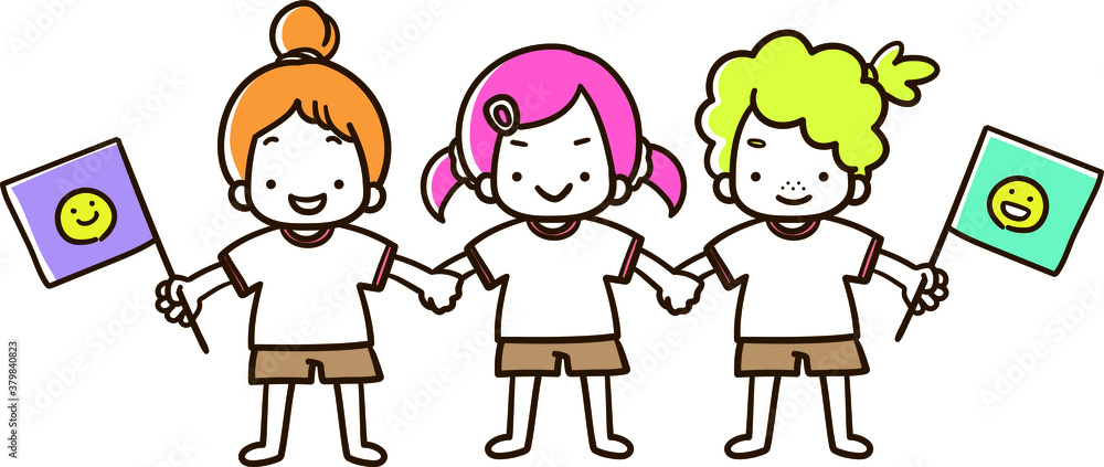 illustration of children standing with smile flags illustration of children standing with smile flags