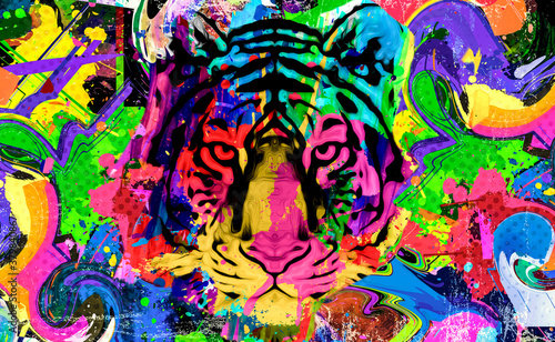 bright colorful art with tiger head