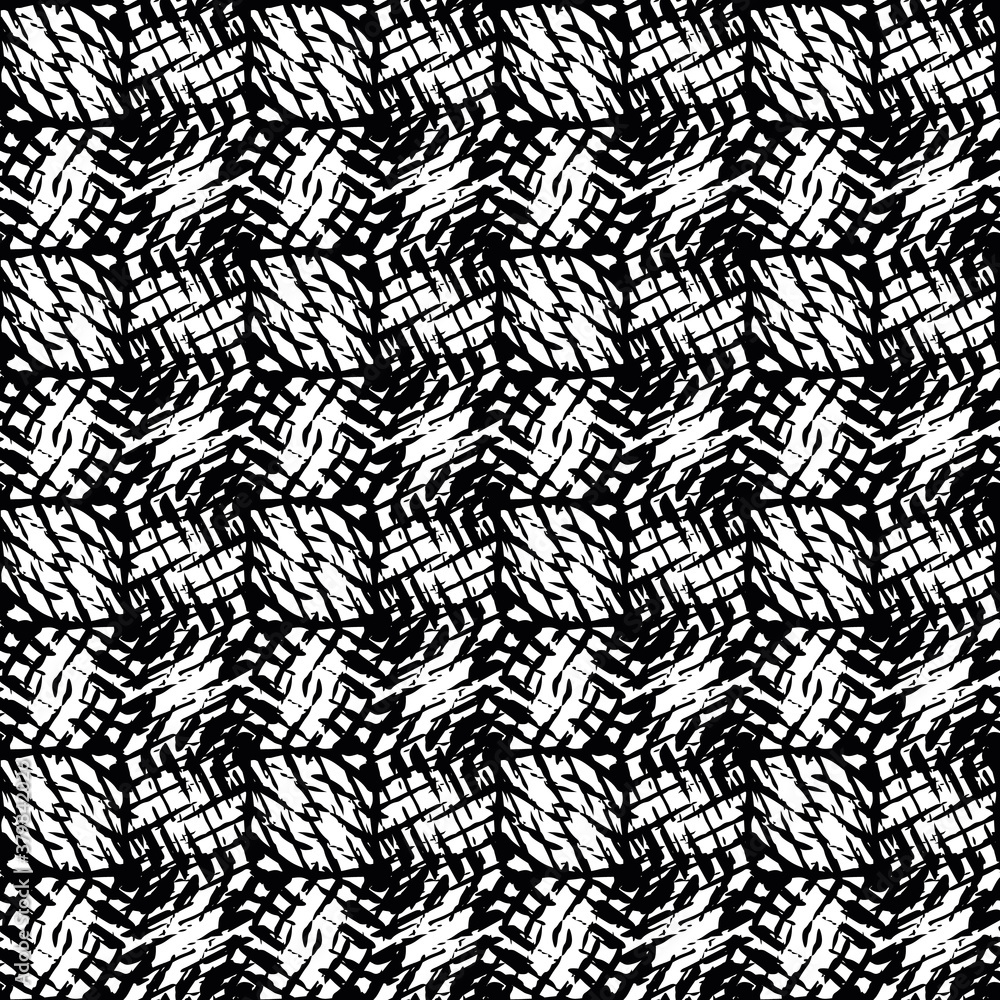 Vector burlap effect grid seamless pattern background. Hessian fiber fabric style checkered black and white backdrop. Dense woven linen cloth design. Modern cotton weave material all over print.