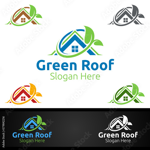 Green Roofing Logo for Property Roof Real Estate or Handyman Architecture