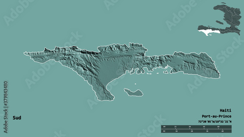 Sud, department of Haiti, zoomed. Administrative