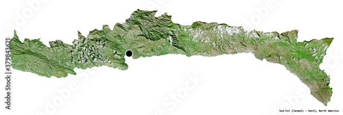 Sud-Est, department of Haiti, on white. Satellite © Yarr65