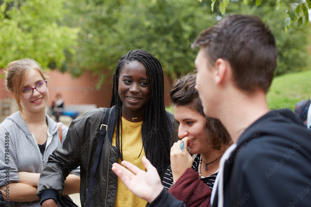 Mixed group of young students talking outdoors at the universitycampus Mixed group of young students talking outdoors at the universitycampus