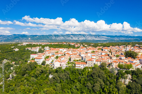 Panoramic view of the old town of Omisalj on high cliff, Krk island, Kvarner, Croatia