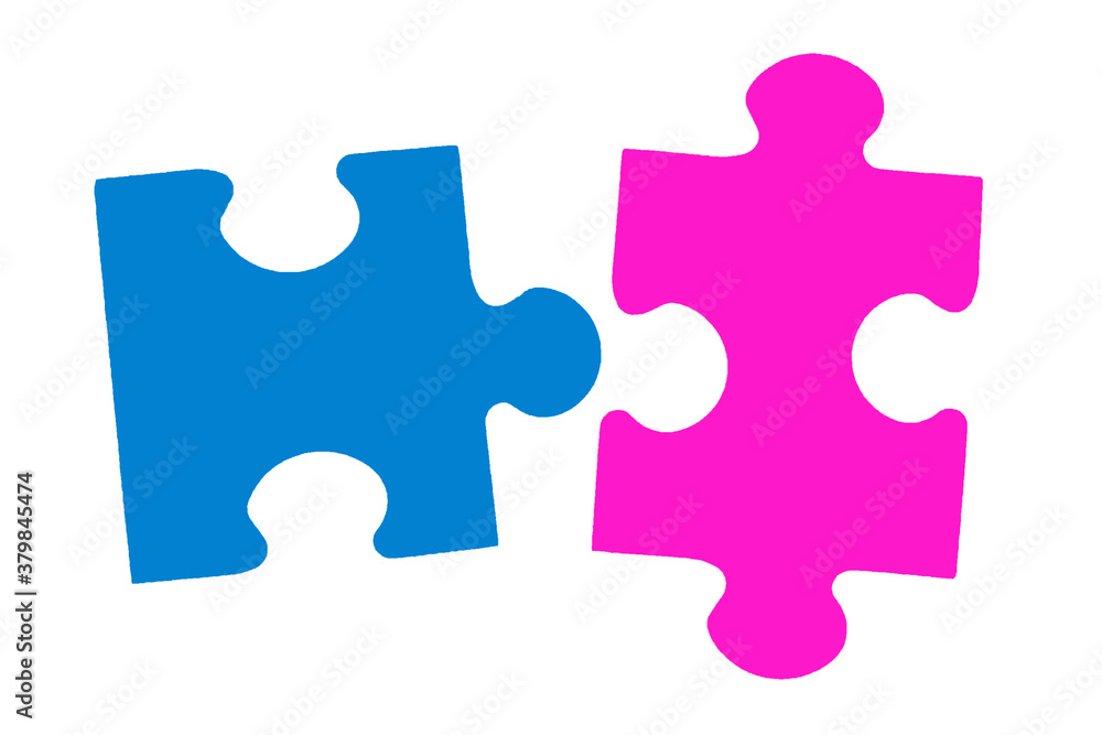 Pink and blue puzzles on a white background Pink and blue puzzles on a white background