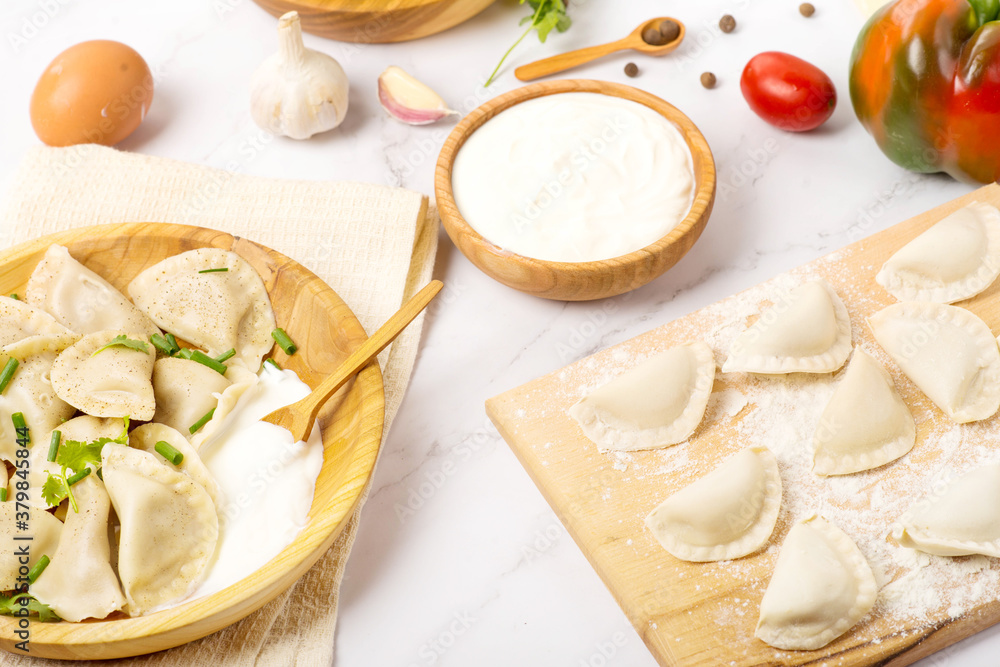 ingredients dumplings on a white table ingredients dumplings on a white table