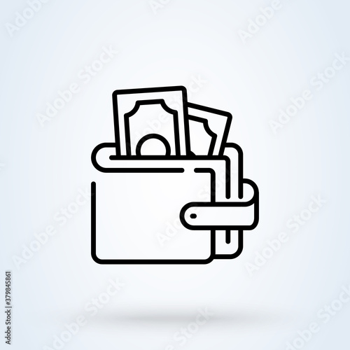 Wallet full of money sign line icon or logo. Wallet with dollars concept. Online payment vector linear illustration.