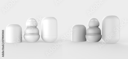 Opened Roll-on Deodorant Mockup. Realistic Anti-Perspirant Roll On Mock Up. Isolated on White. 3D Illustration.
