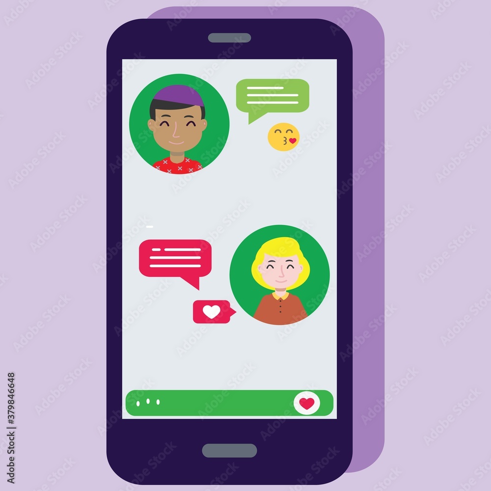 smartphone chat bubbles mobile application communicating speech dialogue man woman character background portrait horizontal flat vector illustration smartphone chat bubbles mobile application communicating speech dialogue man woman character background portrait horizontal flat vector illustration
