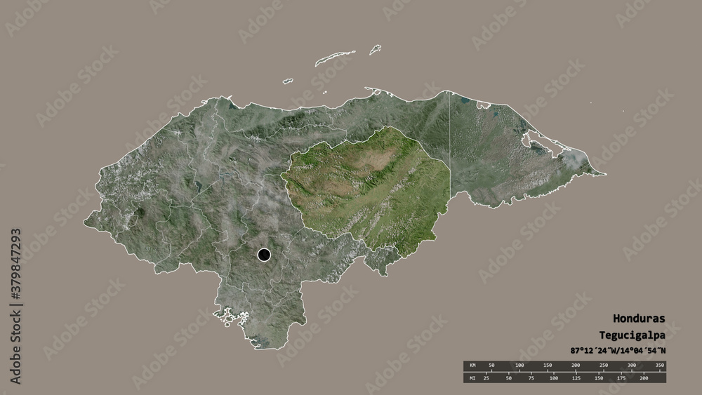 Location of Olancho, department of Honduras,. Satellite