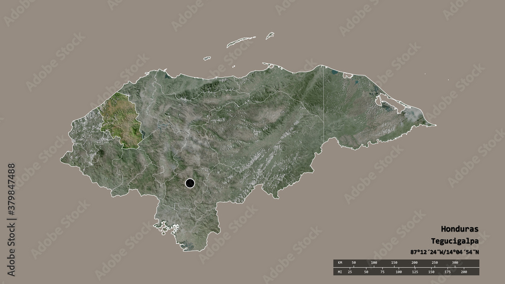 Location of Santa Barbara, department of Honduras,. Satellite