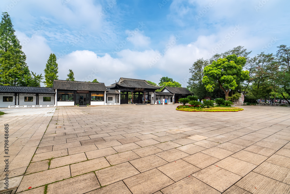 Landscape of classical architecture in thin West Lake, Yangzhou, China