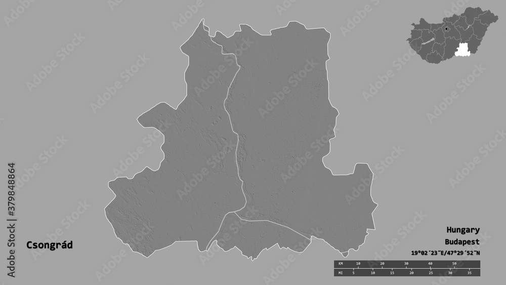 Csongrad, county of Hungary, zoomed. Bilevel