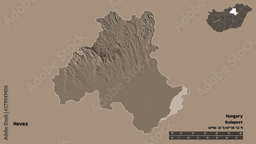 Heves, county of Hungary, zoomed. Administrative