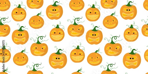 Fototapeta Naklejka Na Ścianę i Meble -  Background for Halloween. A pumpkin with a scary face. illustration vector seamless pattern.