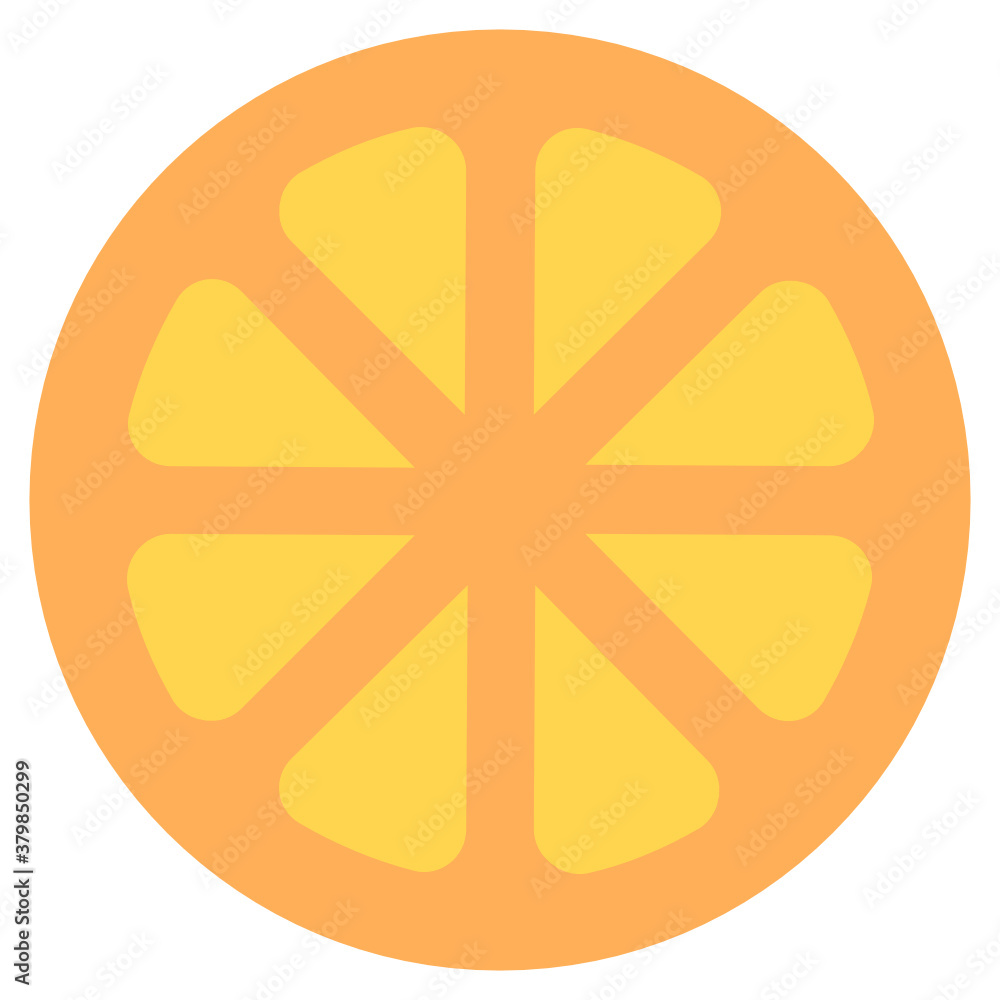 Orange slice denoting citrus fruit in flat icon
Orange slice denoting citrus fruit in flat icon