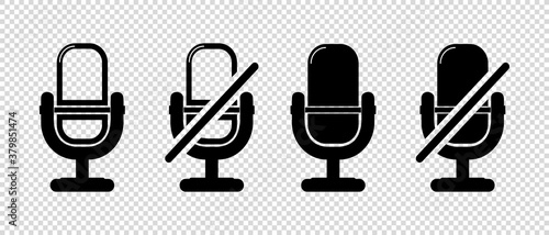 Microphone Muted And Unmuted Signs - Different Vector Illustrations - Isolated On Transparent Background