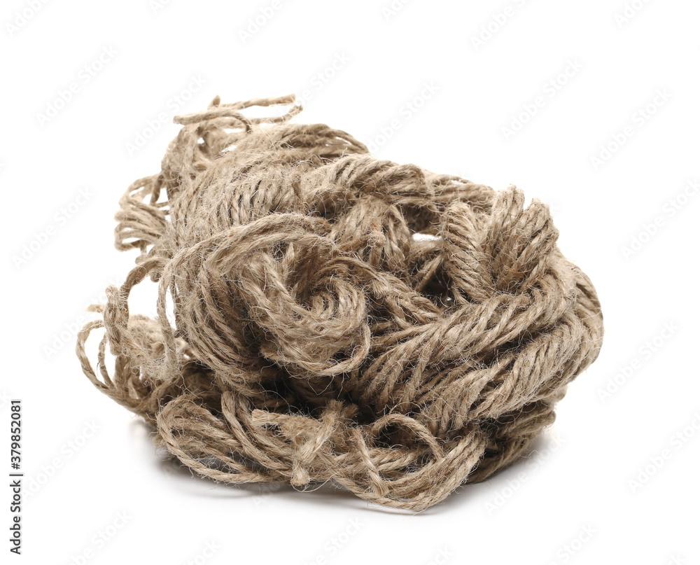 Rope yarn ball strings isolated on white background, texture