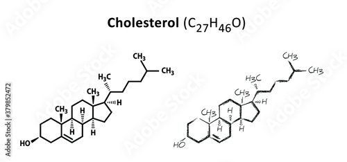 Cholesterol formula cemical structure C27H46O molecule Medical sign heart docktor blood HDL LDL health risk fat vector icons icon sign Structural formulas cell cells molecules membranes atom atomic
