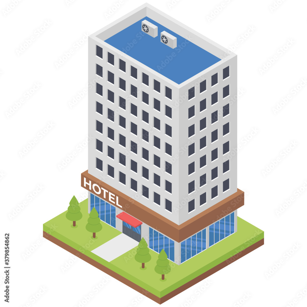 
Isometric icon of hotel building 
