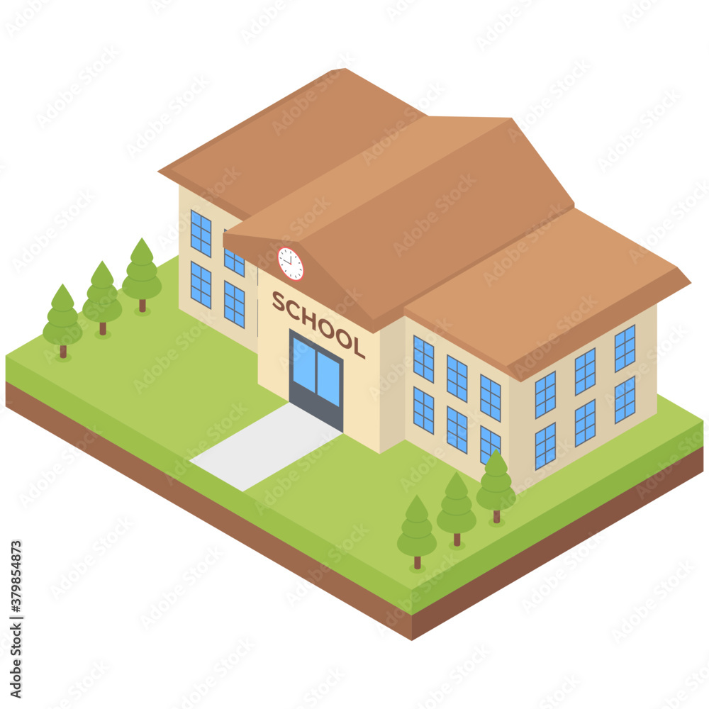 
School building vector in isometric design 
