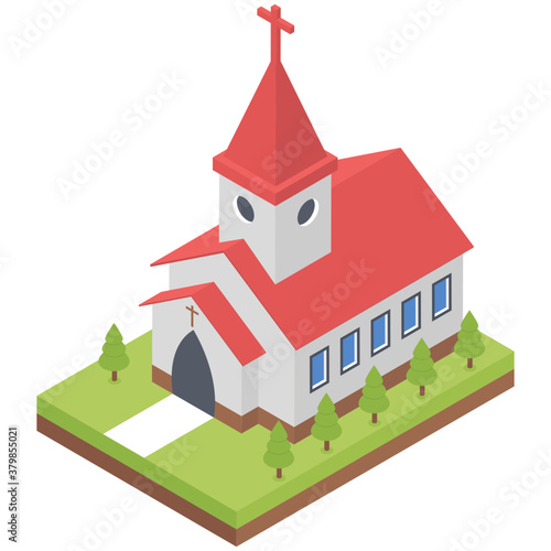 
Church building vector isometric design 
